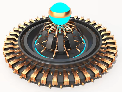 Advanced Industrial Equipment With Circular Design Blue Spherical Top And Golden Metallic Components 3d model