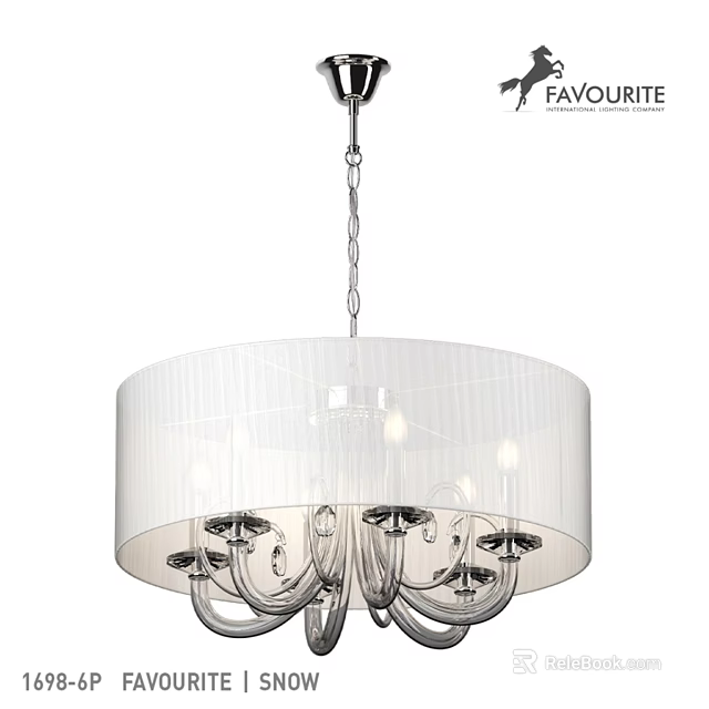 Elegant Modern Chandelier With Round White Shade Glass Details And Metal Chain 3d model 