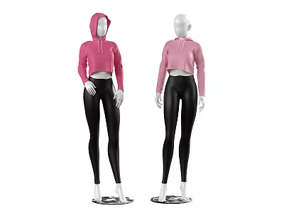 Two Female Models Wearing Pink Hoodies And Black Leggings Fashion Outfit 3d model