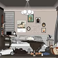 Kids Room Interior Design With Bed Toy Car Stuffed Animals Bookshelf And Cloud Chandelier