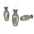 Three Traditional Ceramic Vases with Colorful Hand-Painted Patterns and Intricate Designs