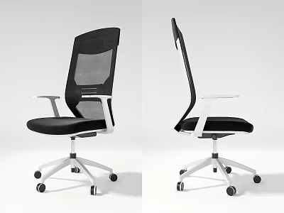 Modern Ergonomic Office Chair With Mesh Back White Armrests And Wheeled Base 3d model