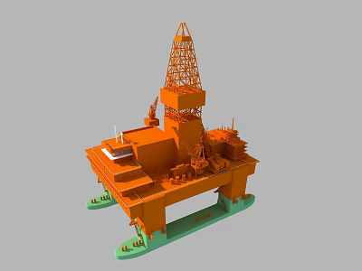 Industrial Equipment Orange Offshore Drilling Platform Structure with Support Base 3d model
