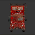 Red Vintage Double Decker Bus With Graffiti Decorations And Top Structure