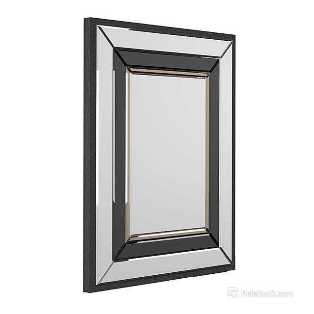Modern Rectangular Wall Mirror With Layered Black And Metallic Frame Design 3d model 