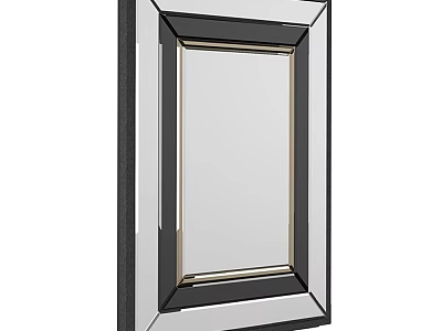 Modern Rectangular Wall Mirror With Layered Black And Metallic Frame Design 3d model