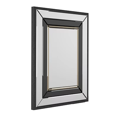 Modern Rectangular Wall Mirror With Layered Black And Metallic Frame Design 3d model