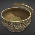 Classic Style Golden Ceramic Vessel With Carved Patterns And Lid 3d model