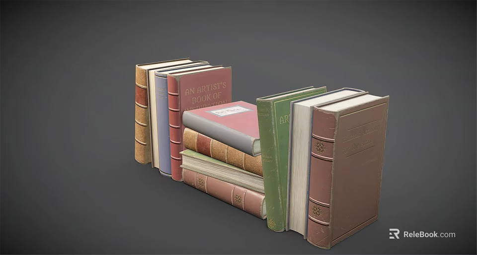Stacked Vintage Hardcover Books With Colorful Spines And Classic Design 3d model 