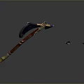 Ornate Blue Axe with Red Handle and Gold Decorative Details and Small Accessories