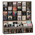 Stylish Modern Wooden Bookcase Displaying Vinyl Record Covers And Music Albums
