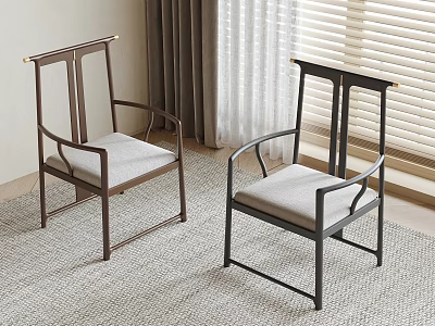 Modern Minimalist Dining Chairs With Armrest And Light Gray Fabric Seat 3d model