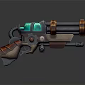 Steampunk Style Weapon Featuring Green Cylinder Metal Tubes Red Leather Straps And Gear Details