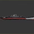 Detailed Military Warship Model With Black Red Hull And Deck Turrets