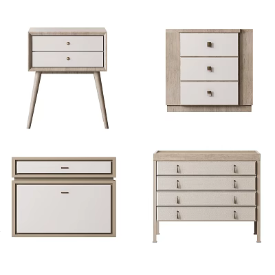 Modern Bedside Tables With Different Drawer Designs And Wooden Frame Details 3d model