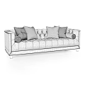 Gray Two Seater Sofa With Button Tufted Design And Black White Pillows 3d model