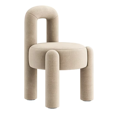 Beige Upholstered Accent Chair With Modern Curved Silhouette And Cylindrical Legs 3d model