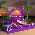 Summer Beach Photo Check In Spot With Purple Backdrop Sunset Design Palm Trees And Surfboard