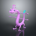 Cartoon Purple Fantasy Creature With Pink Crests Green Eyes Long Slender Body And Outstretched Limbs