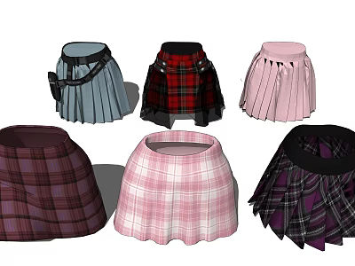 Fashionable Women's Pleated Skirts With Plaid Patterns And Various Colors 3d model