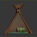 Wooden Teepee Tent Furniture With Canvas Cover Green Play Mat And Rolled Cushion