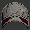 Ornate Vintage Metal Helmet With Intricate Design Silver Red Accents And Metallic Finish
