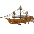 Wooden Pirate Ship Playground Equipment With Slide Ropes And Climbing Structure
