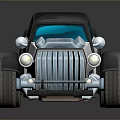 Cartoon Retro Style Car With Exposed Engine Black Silver Body And Large Wheels