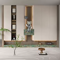 Modern Sleek Shoe Cabinet With Decorative Lighting And Potted Plant Decor