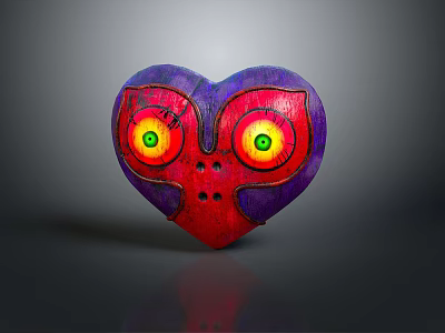 Heart Shaped Owl Decoration With Purple Red Body And Yellow Red Eyes 3d model