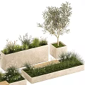 Modern Wooden Outdoor Chair in Garden Setting with Green Plants and Rectangular Planters