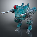 Sci Fi Combat Robot With Blue Green Armor Red Sensor Dual Cannons And Mechanical Legs