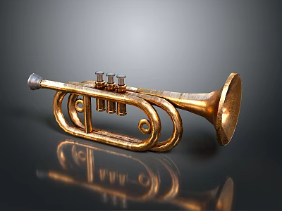Shiny Golden Trumpet Shaped Home Decor Accessory With Three Buttons And Reflection 3d model