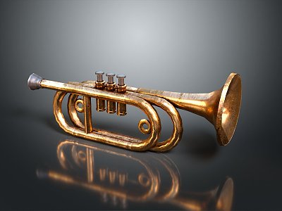 Music equipment copper small size trombone music equipment realistic 3d model