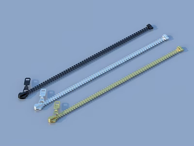 Different Colored Zippers with Black Silver and Gold Zipper Pulls 3d model
