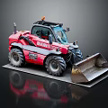Red MANITOU Telescopic Forklift With Front Bucket On Reflective Display Base 3d model