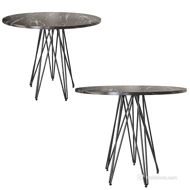 Round Marble Top Coffee Table With Black Metal Spider Legs Modern Design 3d model 