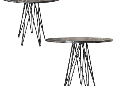 Round Marble Top Coffee Table With Black Metal Spider Legs Modern Design 3d model