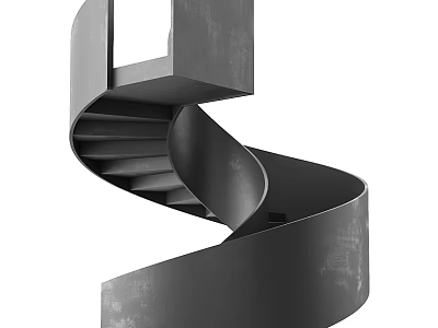 Black Metal Spiral Staircase With Curved Steps And Smooth Industrial Finish 3d model