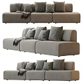 Modern Gray Three Seater Sofa with Soft Cushions and Throw Blanket 3d model