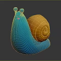 Cute Cartoon Snail Character With Blue Body Orange Spiral Shell And Happy Smiling Face