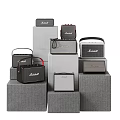 Marshall Speakers Display Featuring Different Models On Grey Pedestals Collection 3d model