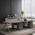 Modern Office Desk With Partition Screens Computer Monitors File Cabinets And Greenery