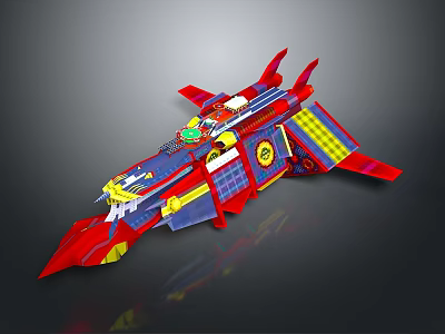Colorful Cosmic Spaceship Model With Red Blue Yellow Design And Aerodynamic Wings 3d model