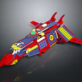Colorful Cosmic Spaceship Model With Red Blue Yellow Design And Aerodynamic Wings