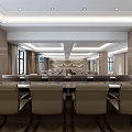 Modern Spacious Conference Room Interior With Long Table Comfortable Chairs And Ceiling Lighting 3d model