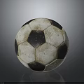 Vintage Black And White Soccer Ball With Worn Texture On Dark Reflective Surface