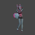 Game Movie Character With Rabbit Ears And Pink Gray Wings In Dynamic Pose