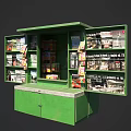 Sales Office Kiosk with Green Exterior Magazines and Display