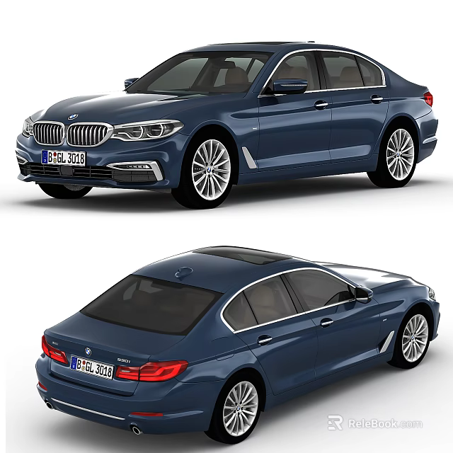 Blue Luxury Sedan With Streamlined Body Design And Alloy Wheels Front Rear Views 3d model 